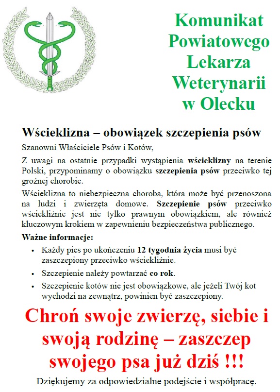 Wścieklizna – obowiązek szczepienia psów